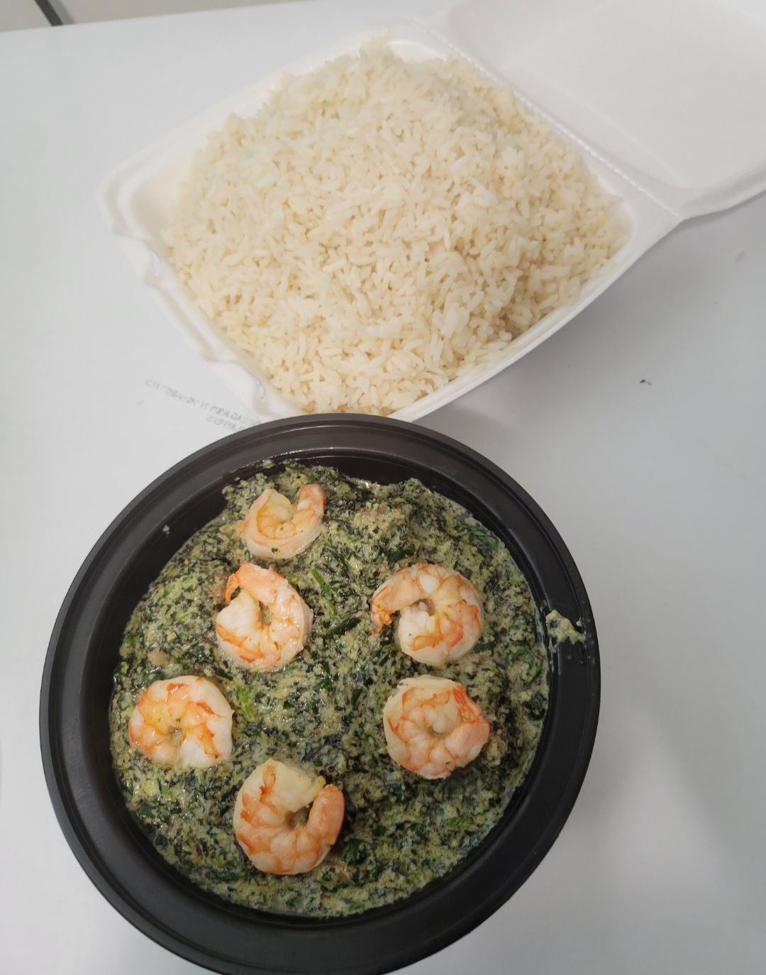 Ndole/rice/plantains